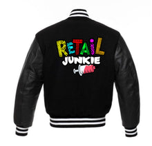 Load image into Gallery viewer, Black Retail Junkie Varsity Jacket
